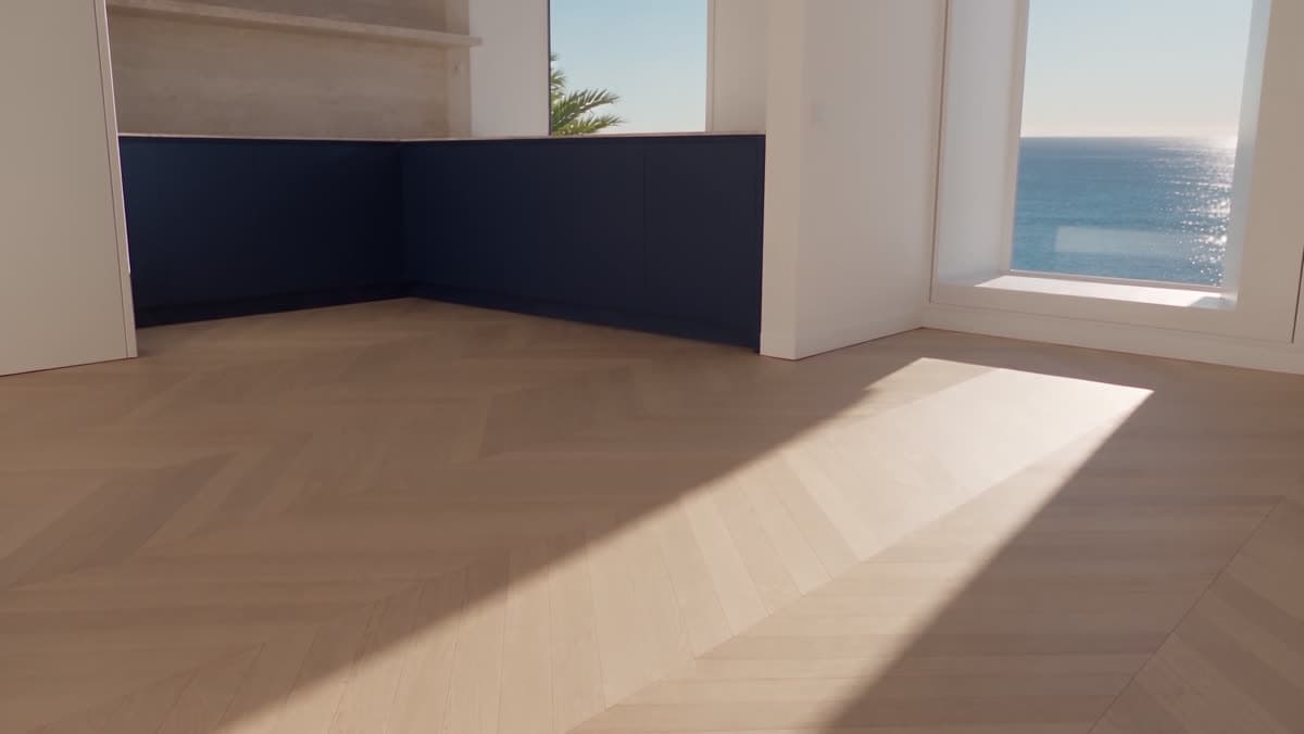 Intérieur d’appartement rénové, lumière naturelle et finitions claires